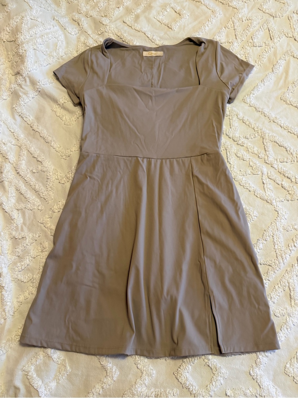 Women's Taupe Short Sleeve A-Line Athletic Dress with undershorts